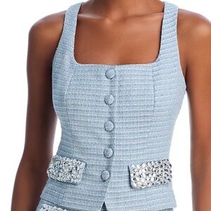 Aqua Women's Blue Tweed Top with embellishment, size small, worn for 4 hours.